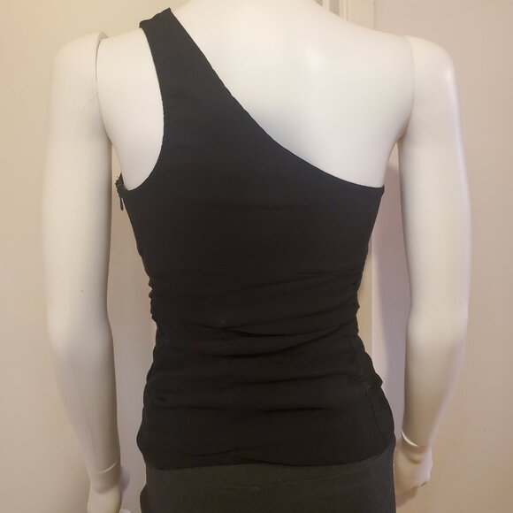 Black/Beige Medium Sized One Shoulder Strap Tank Top With Lace Detailing - Picture 2 of 3